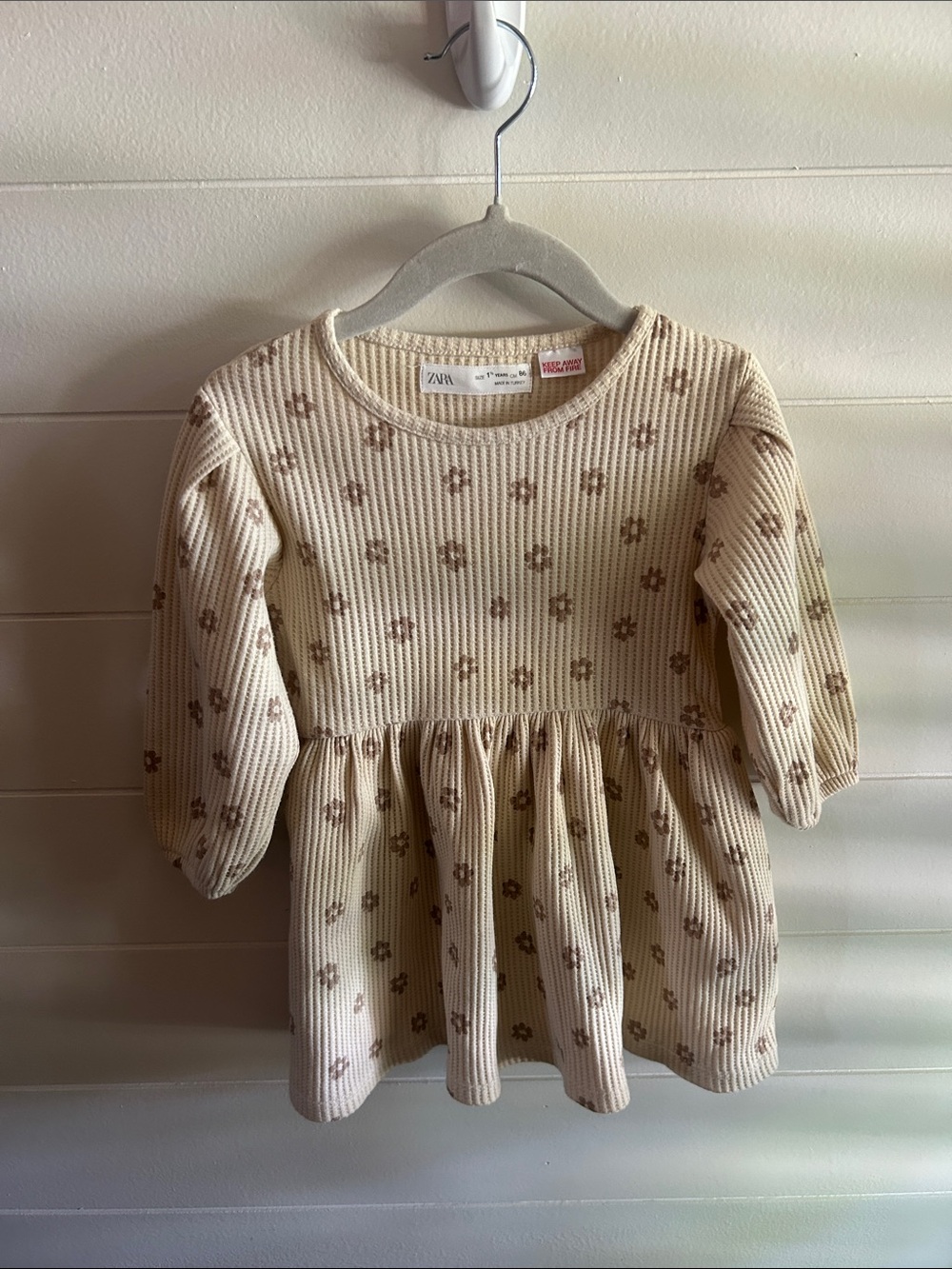 ZARA Cream Floral waffle Baby Dress